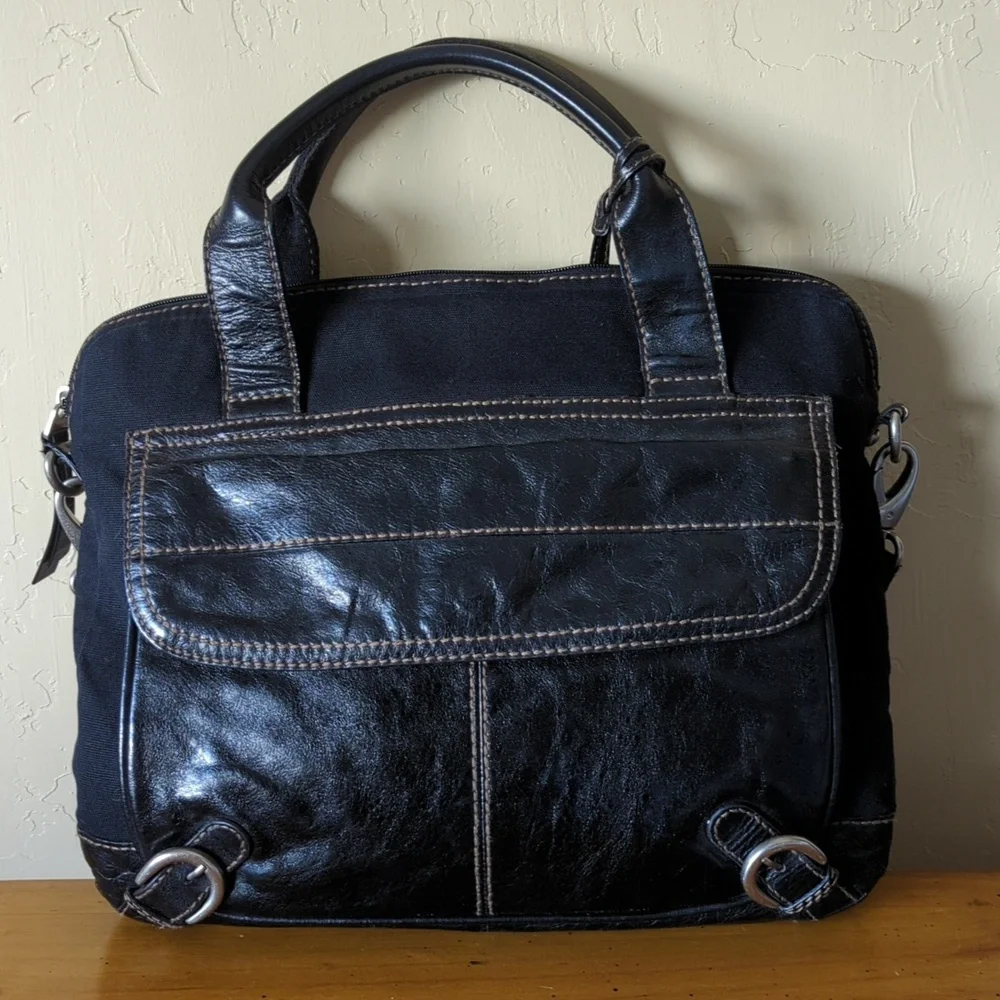 Fossil Black Lizette Canvas & Leather Crossbody Messenger Bag